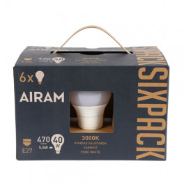 Airam LED-lamp E27 5,5 W 3000 K 470 lm 6 tk