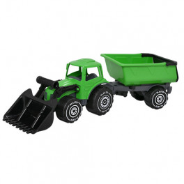 Plasto kopa ja järelkäruga traktor, roheline